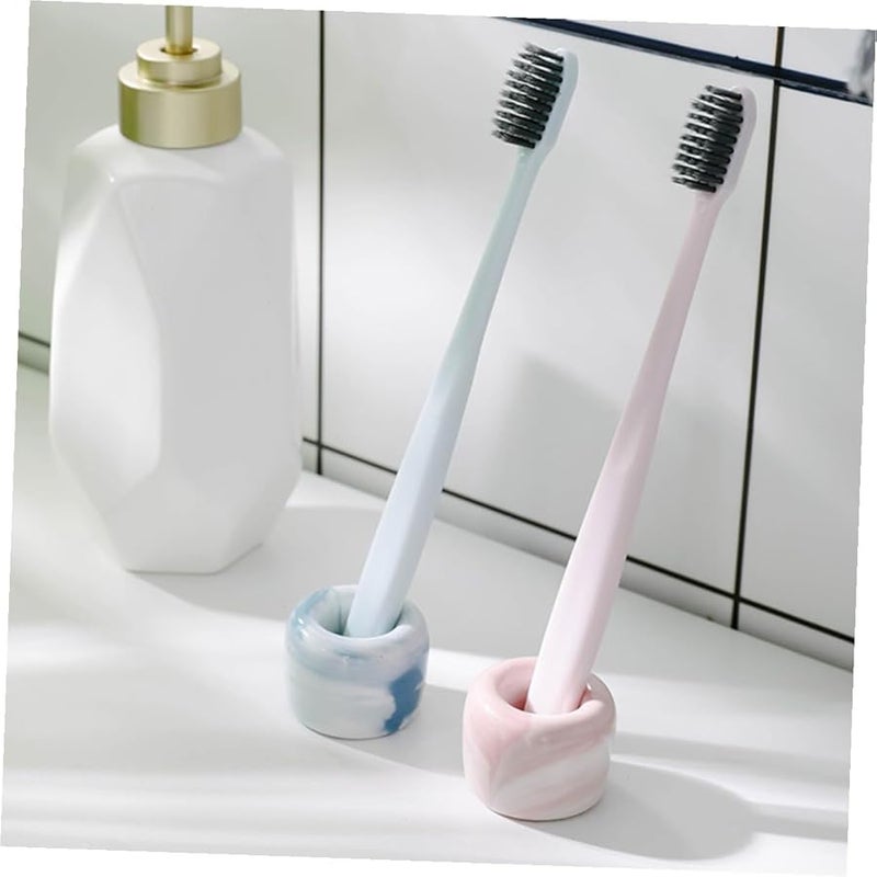 Blue Marble Grain Ceramic Toothbrush Holder Stand With Thickened Ring Design For Bathroom Kitchen Storage - Image 3